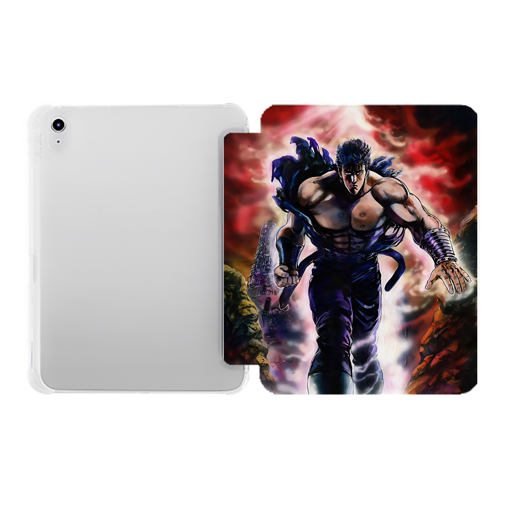 （画像用） 北斗の拳 Fist of the North Star IPad ケース ペン収納付き 三つ折りスタンド PUレザー×シリコン 対応機種9.5/10.5/10.9インチ